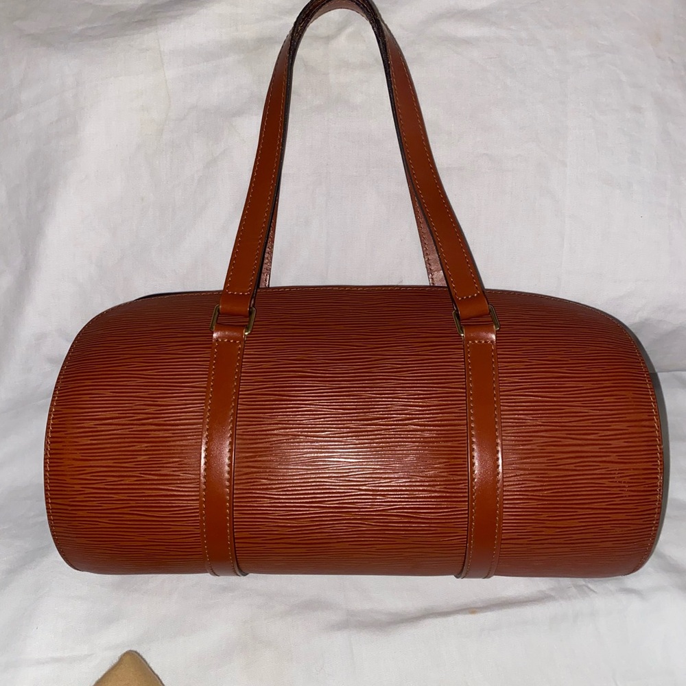 Louis Vuitton Cognac Leather Shoulder Bag with Barrel Design